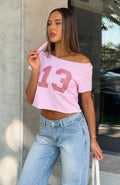 White Fox Whenever You're Ready Off Shoulder Relaxed Tee Pink