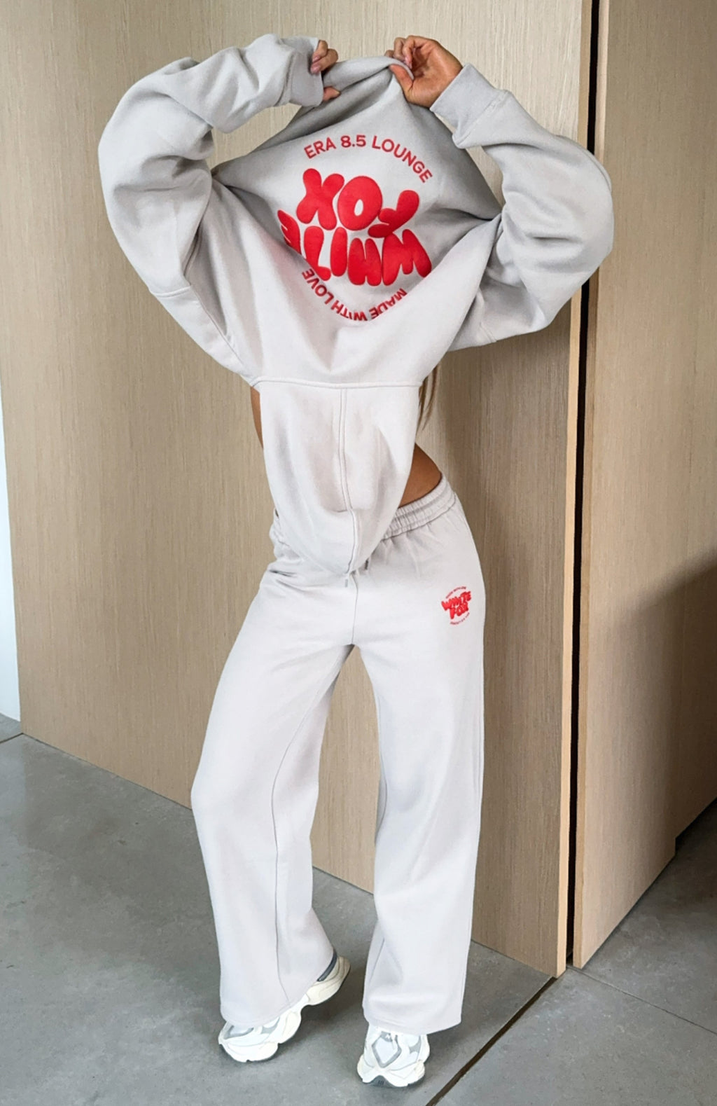 White Fox With Love For You Wide Leg Sweatpants Moon