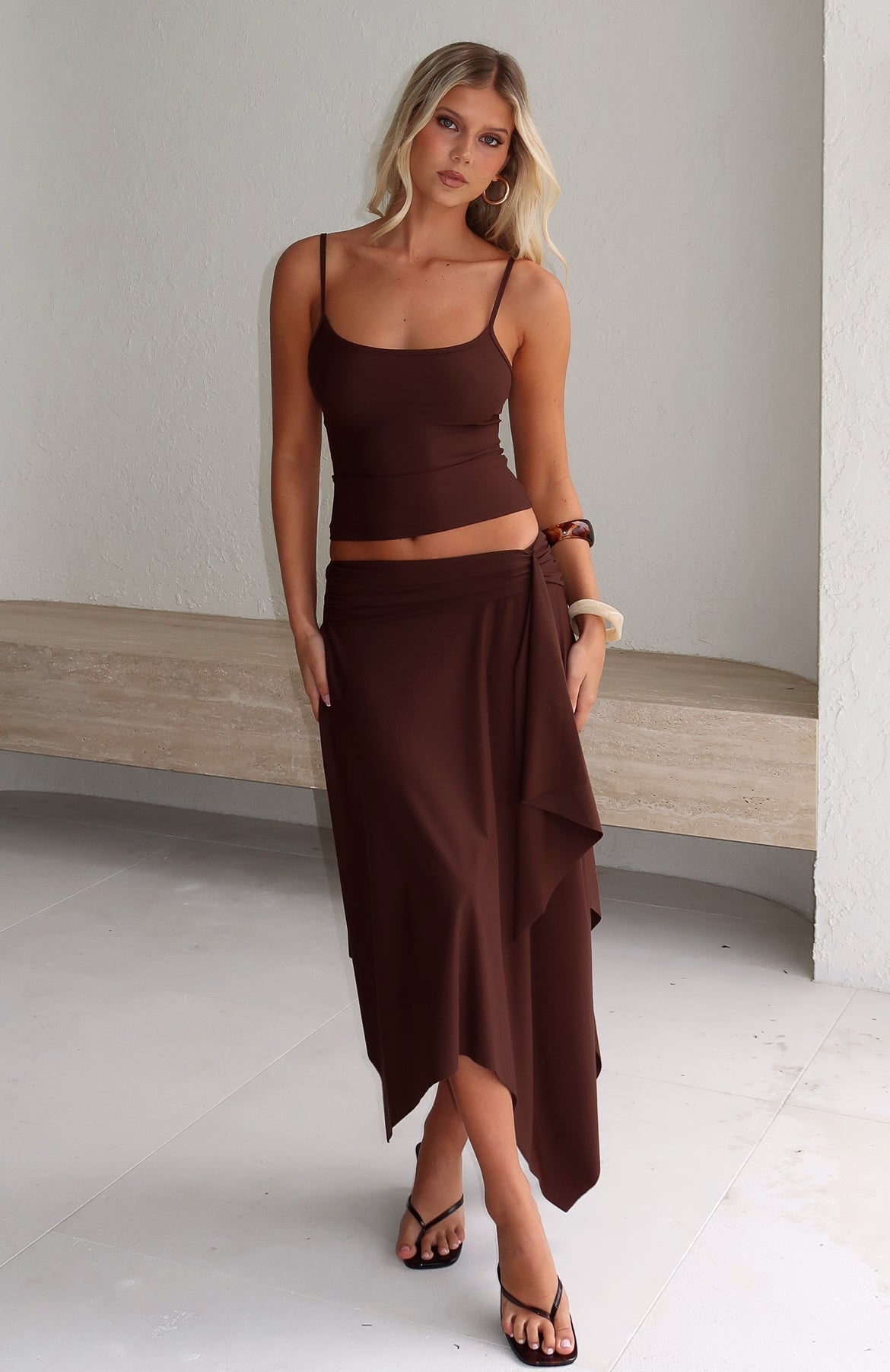 White Fox Free All Night Midi Skirt Chocolate