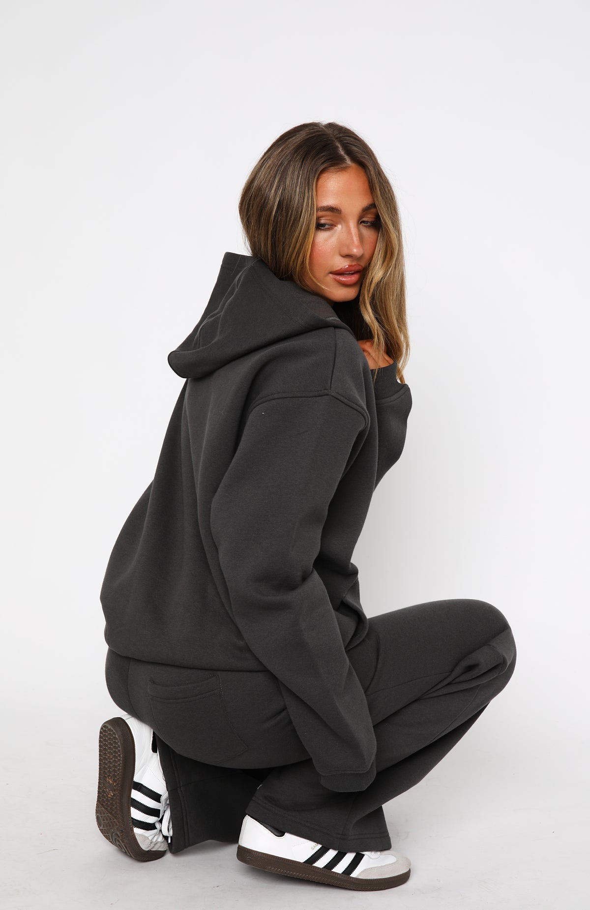 White Fox Match Your Words Oversized Hoodie Charcoal