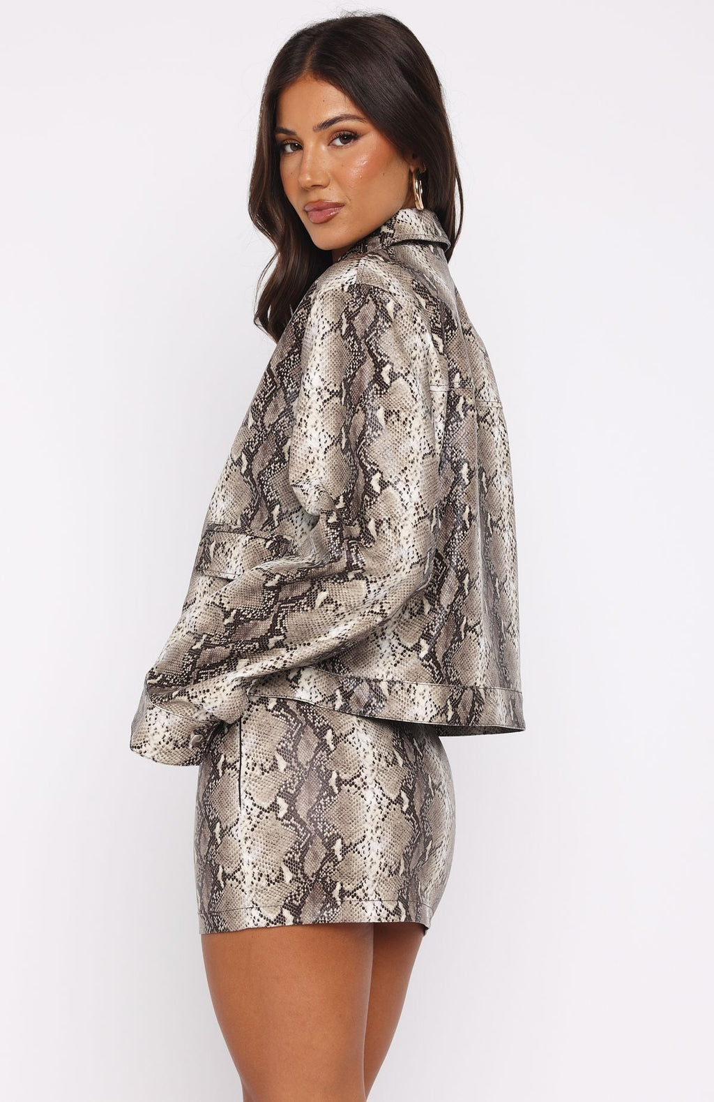 White Fox Beautiful Escape PU Jacket Tan Snake