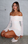 White Fox Dreaming Of Yesterday Long Sleeve Mini Dress Cream