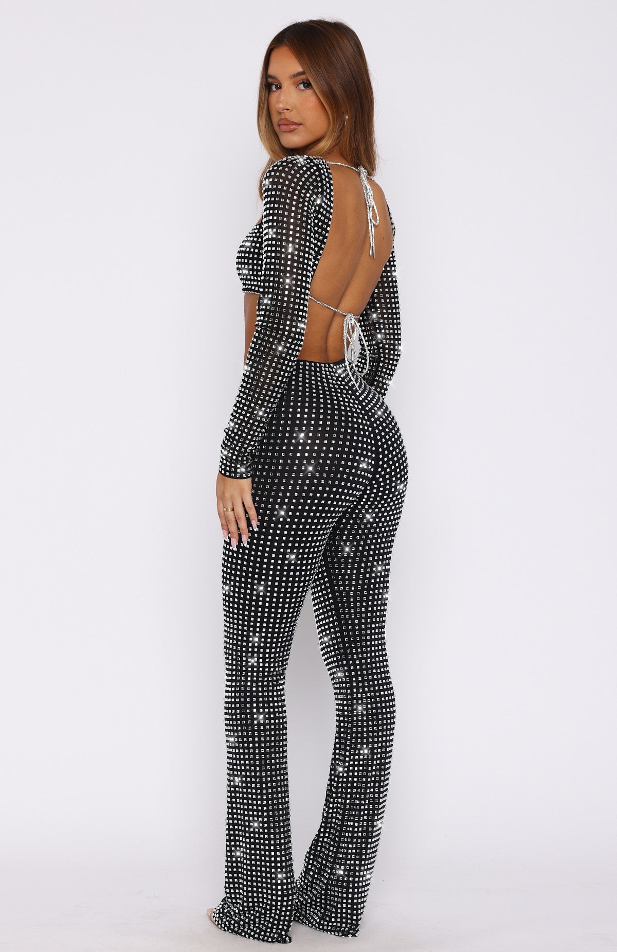 White Fox Always Sparkling Embellished Pants Black