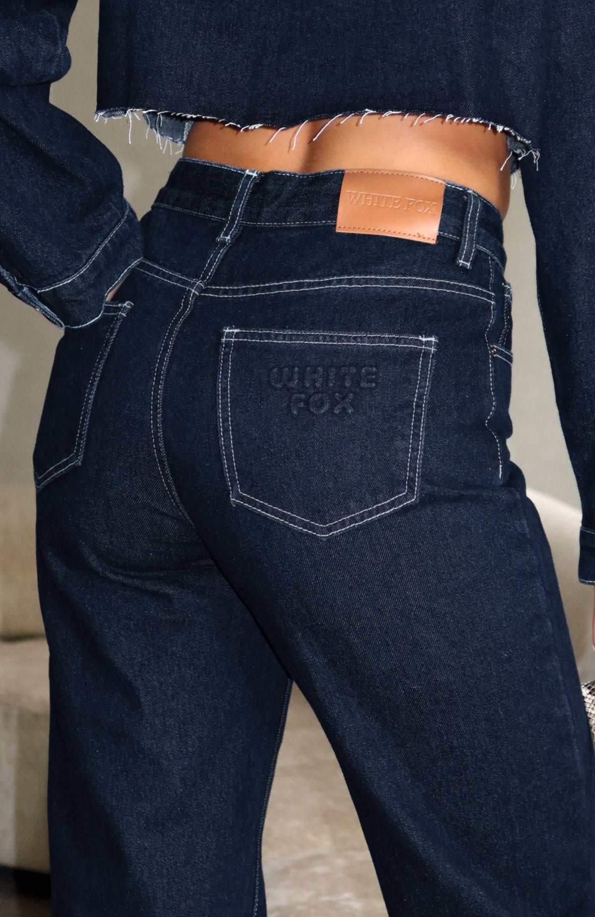 White Fox Something To Prove High Rise Straight Leg Jeans Dark Indigo