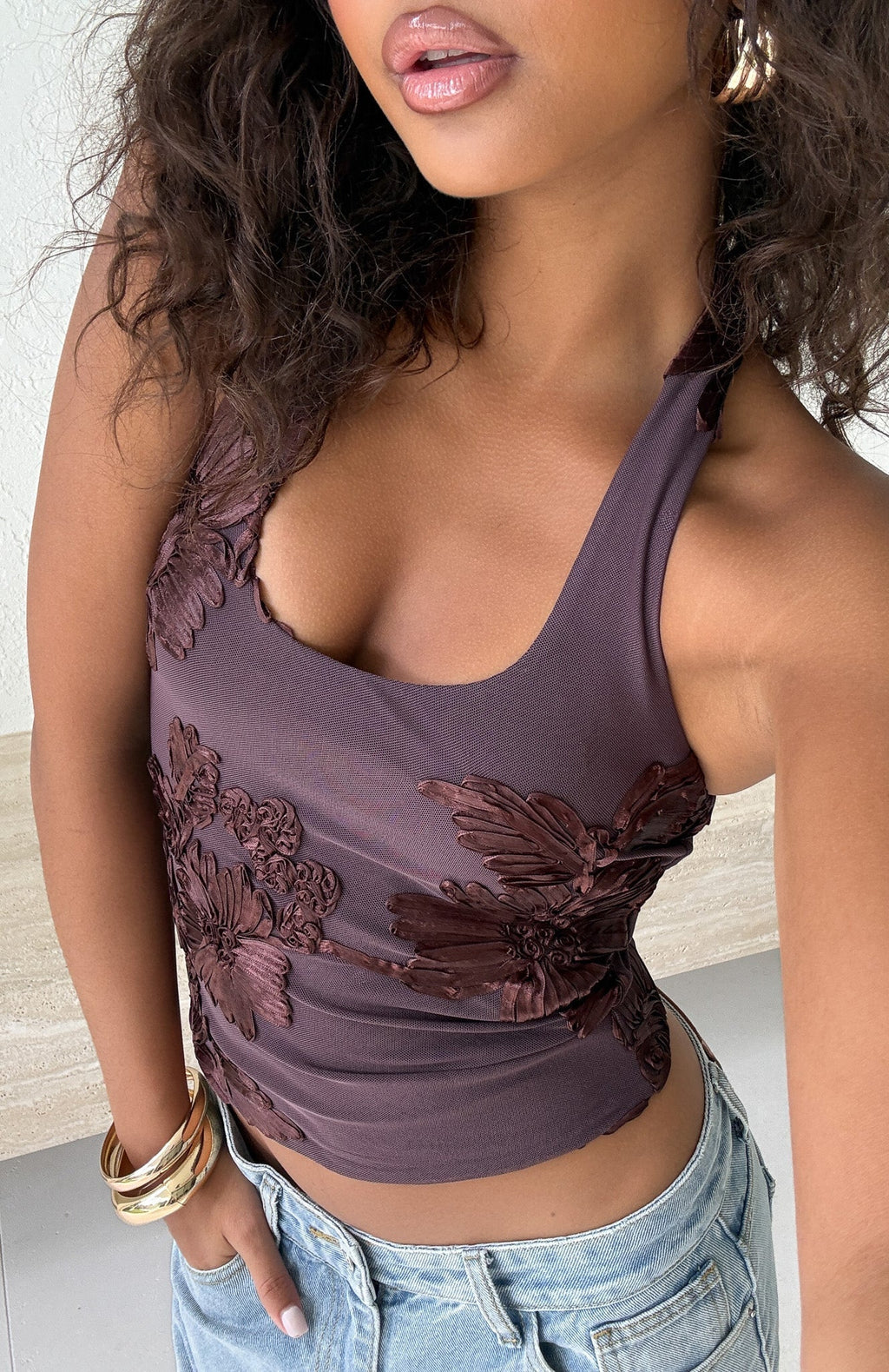 White Fox Different Wave Halter Top Chocolate