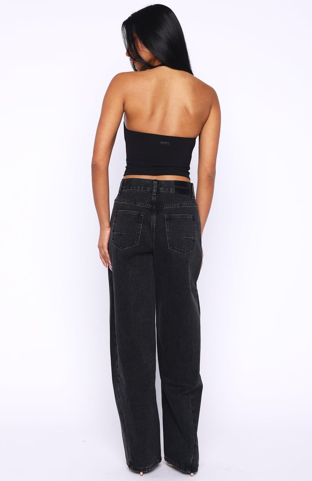 White Fox Jessica Mid Rise Barrel Leg Jeans Black Acid