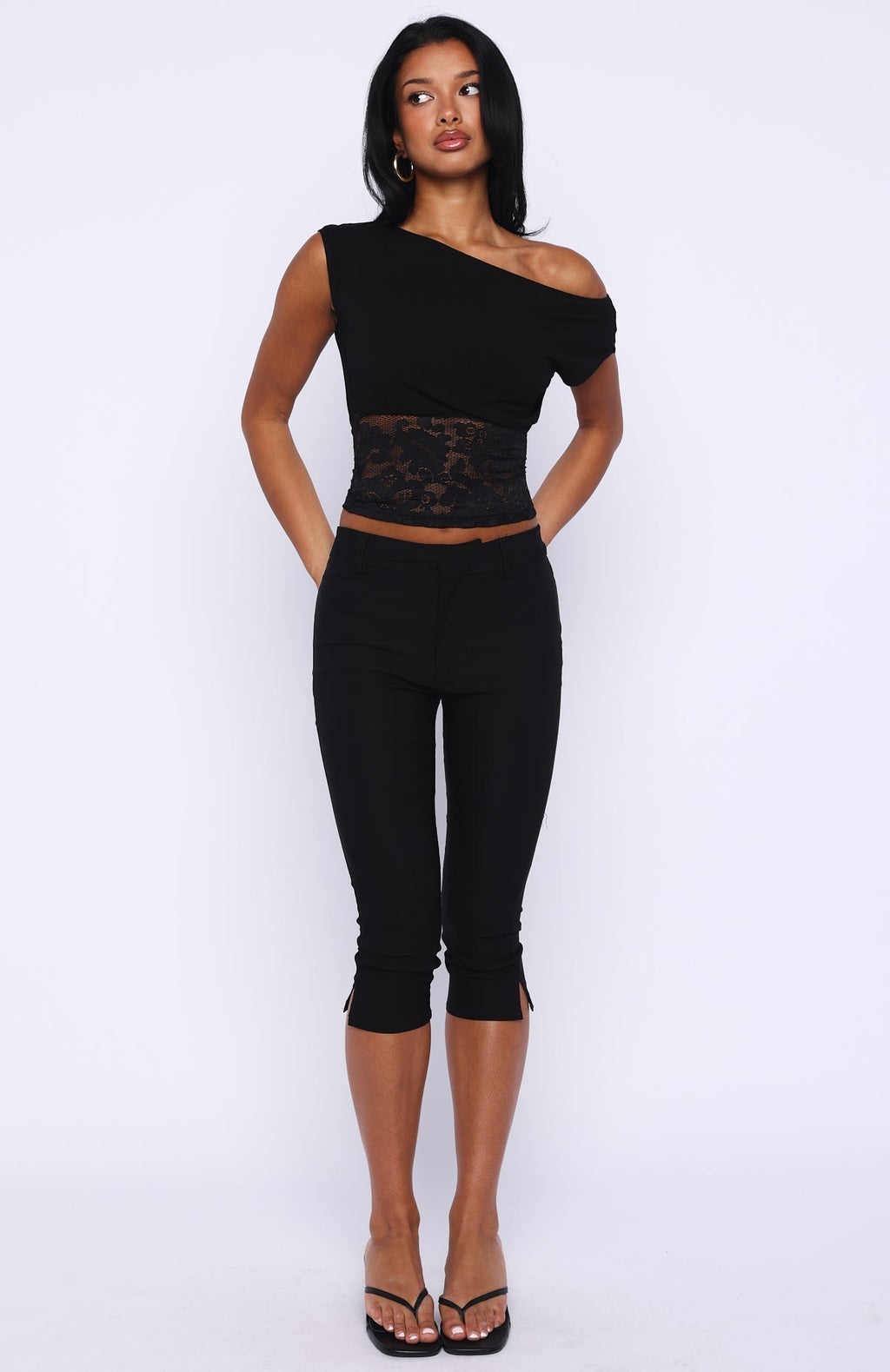 White Fox Mesmerised Eyes Off Shoulder Top Black