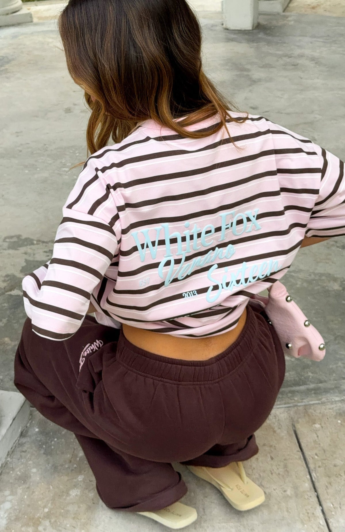 White Fox Verano Sixteen Viola Oversized Tee Pink Stripe