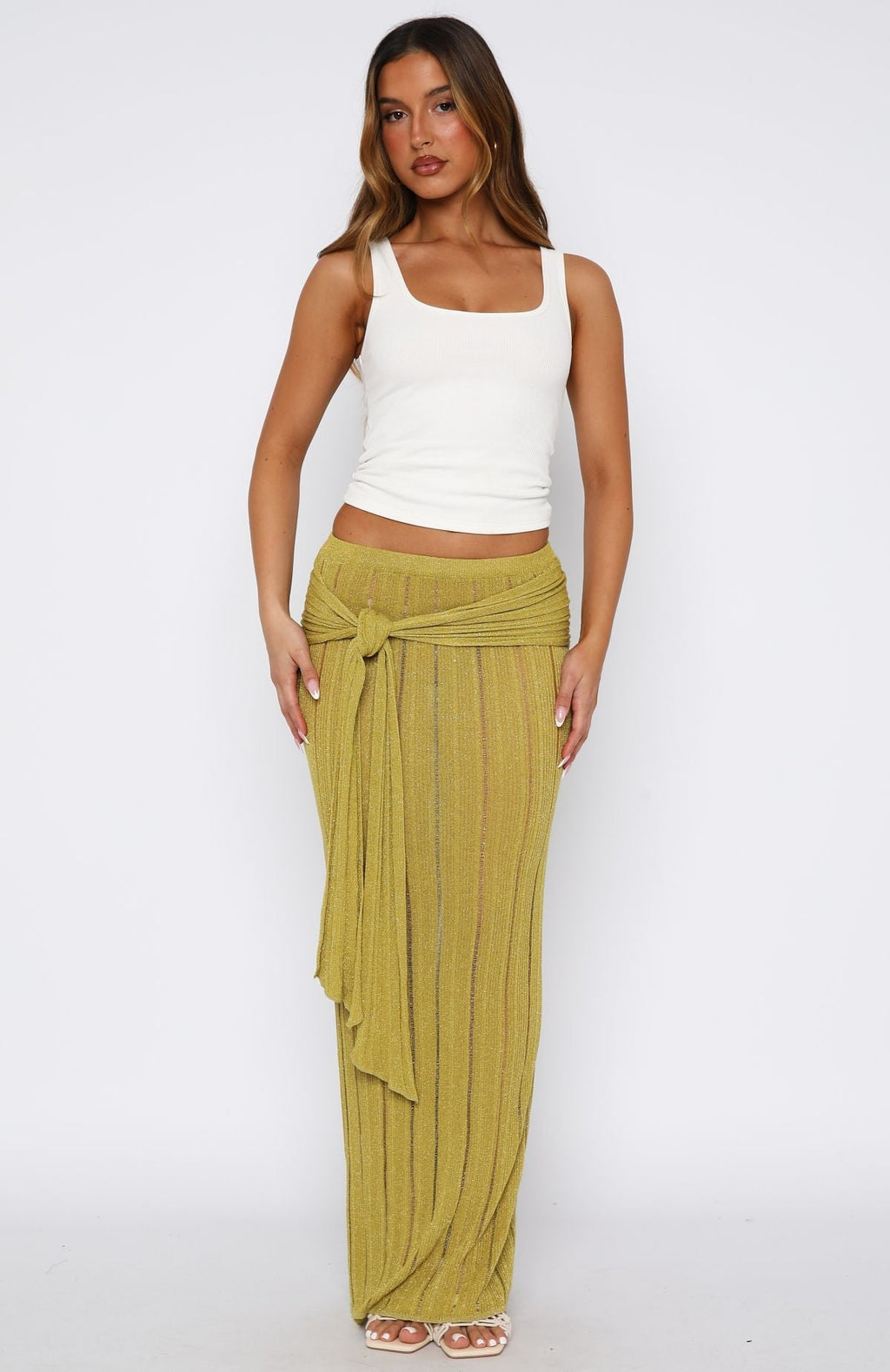 White Fox Out At Sea Knit Maxi Skirt Chartreuse