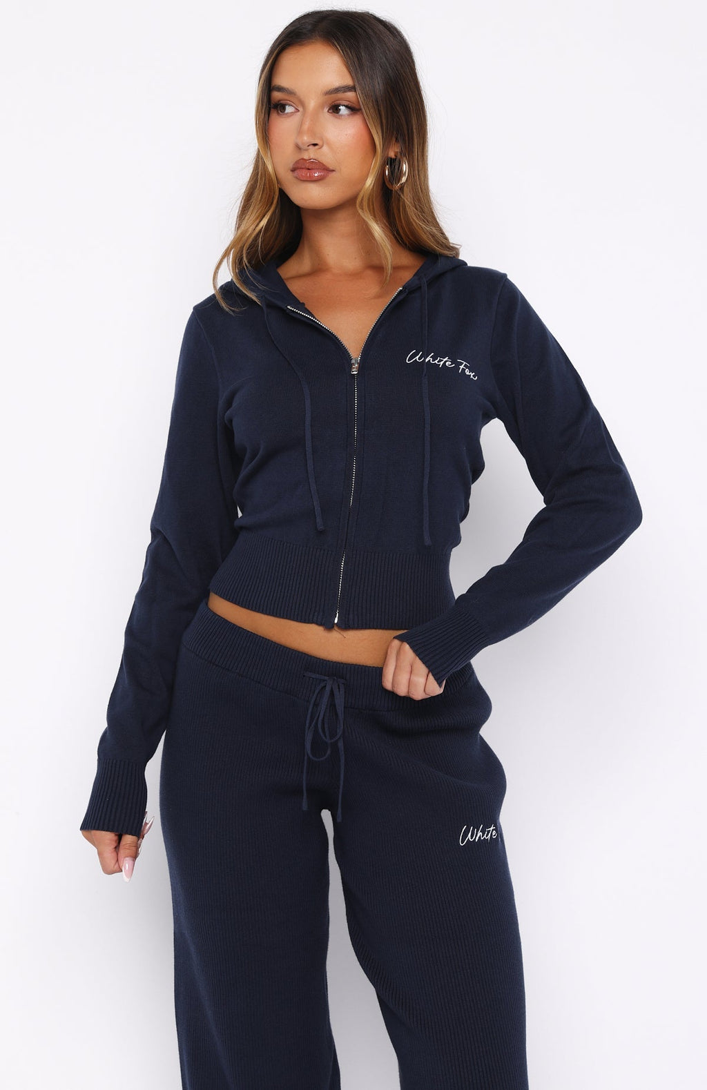 White Fox Paying It Forward Zip Front Hoodie Navy