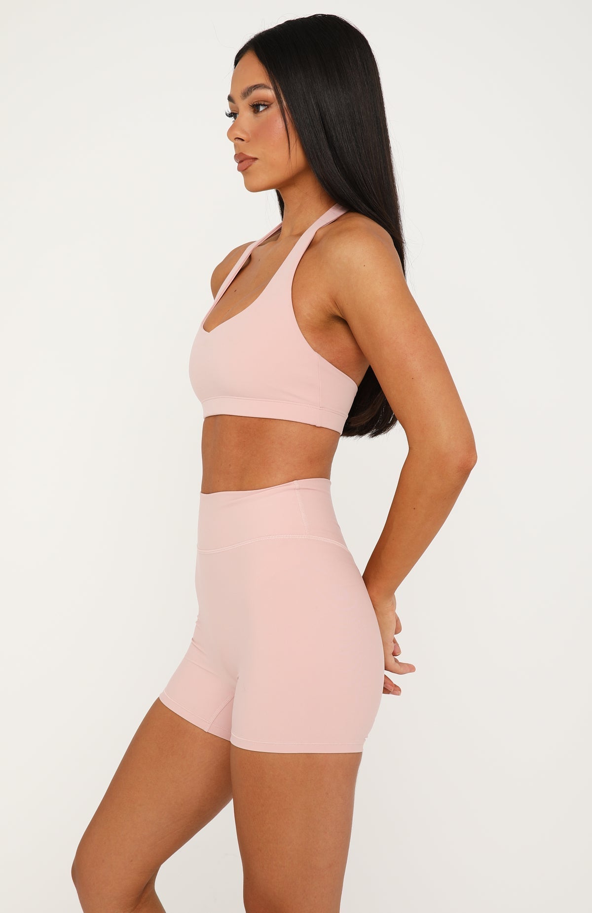 White Fox Keep Up High Waisted Shorts 4" Dusty Pink