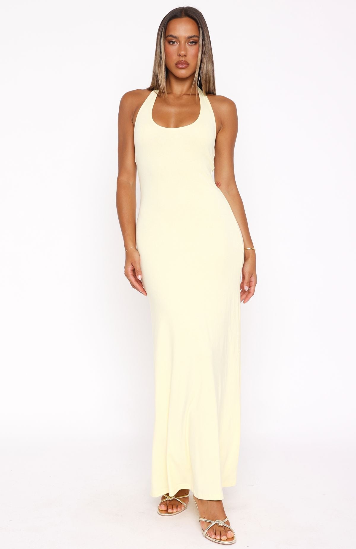 White Fox Took A Chance Halter Maxi Dress Lemon