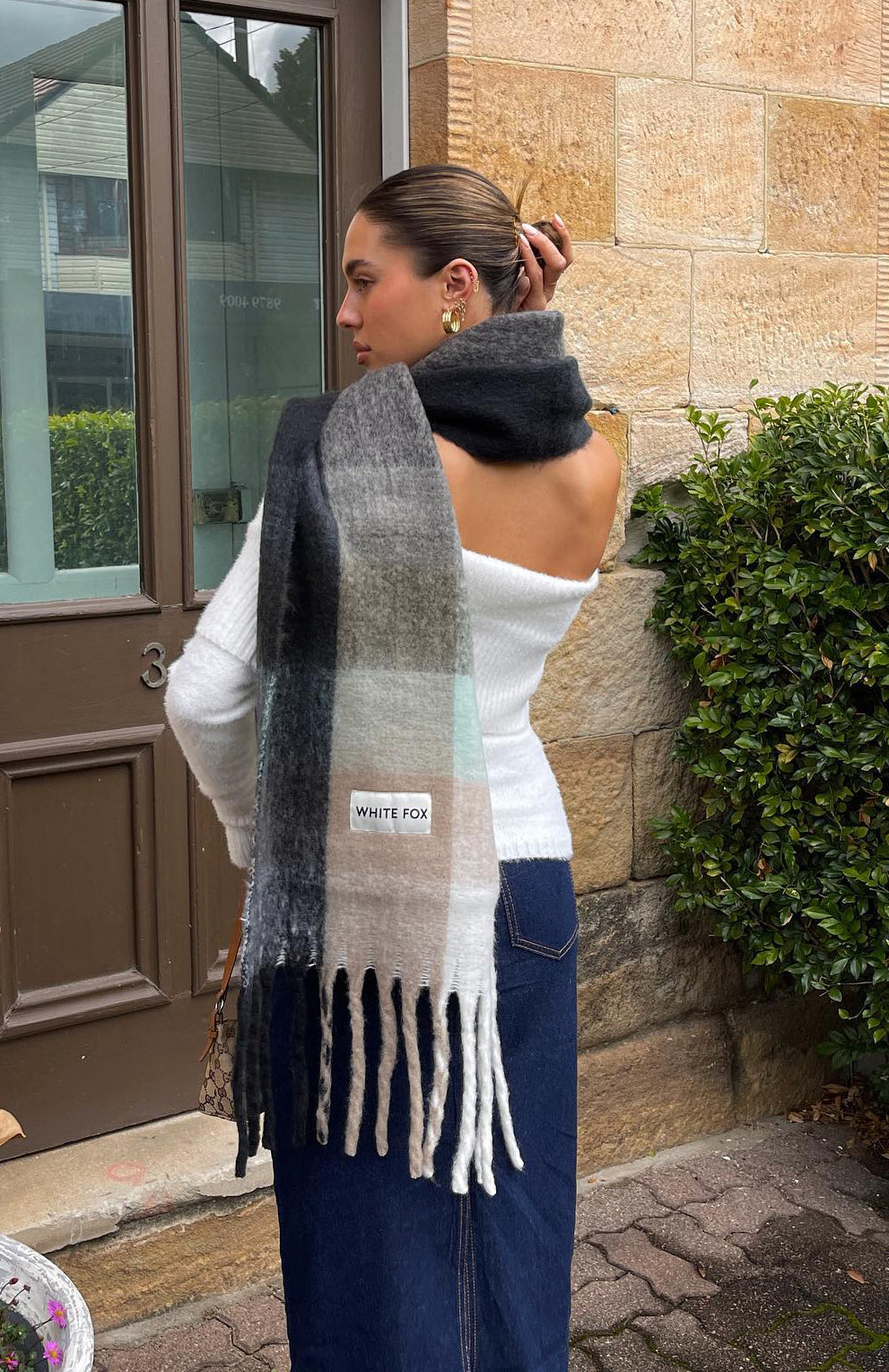 White Fox Winter Warmth Oversized Scarf Teal