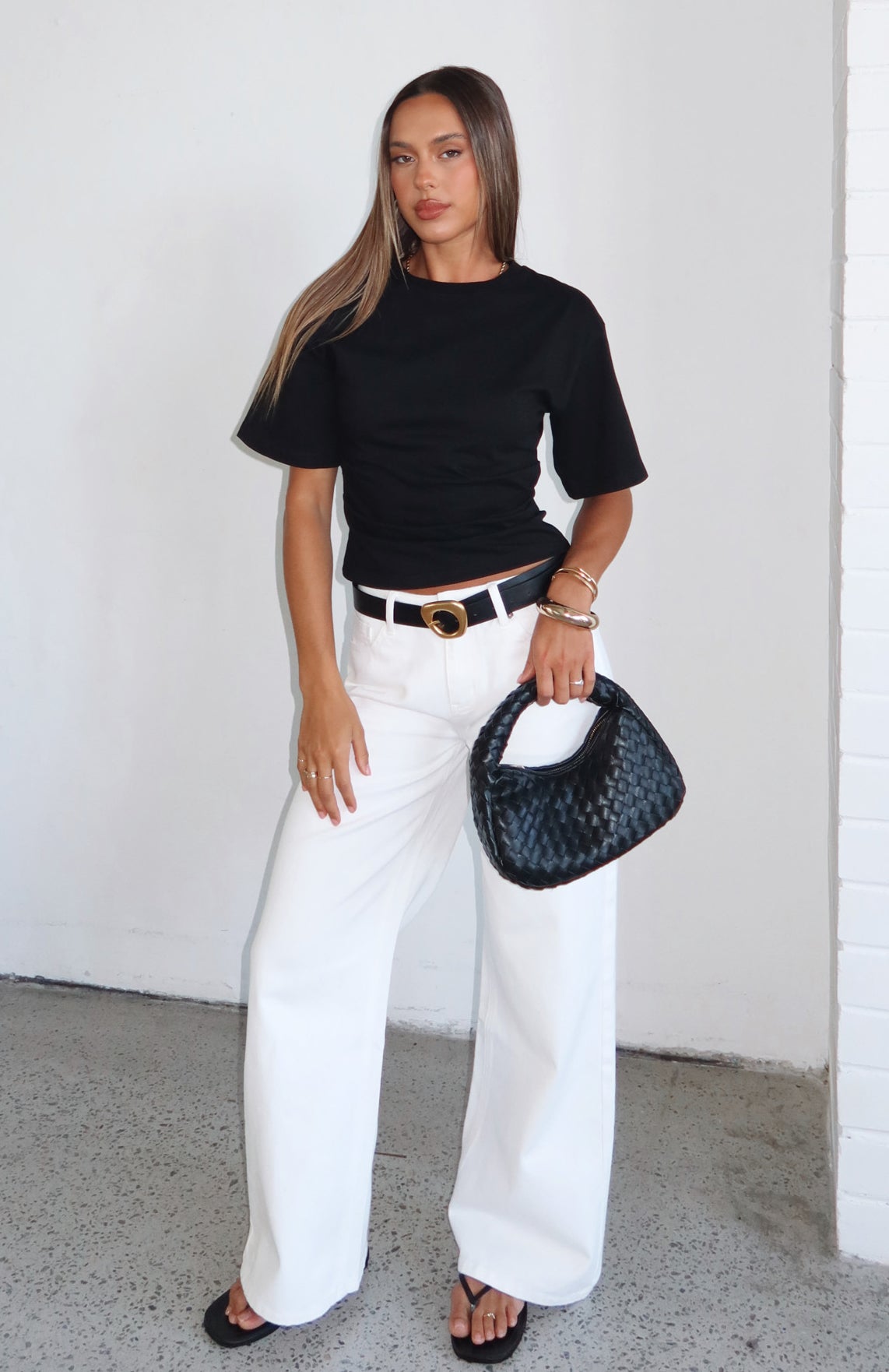 White Fox Kalaya Mid Rise Wide Leg Jeans Off White