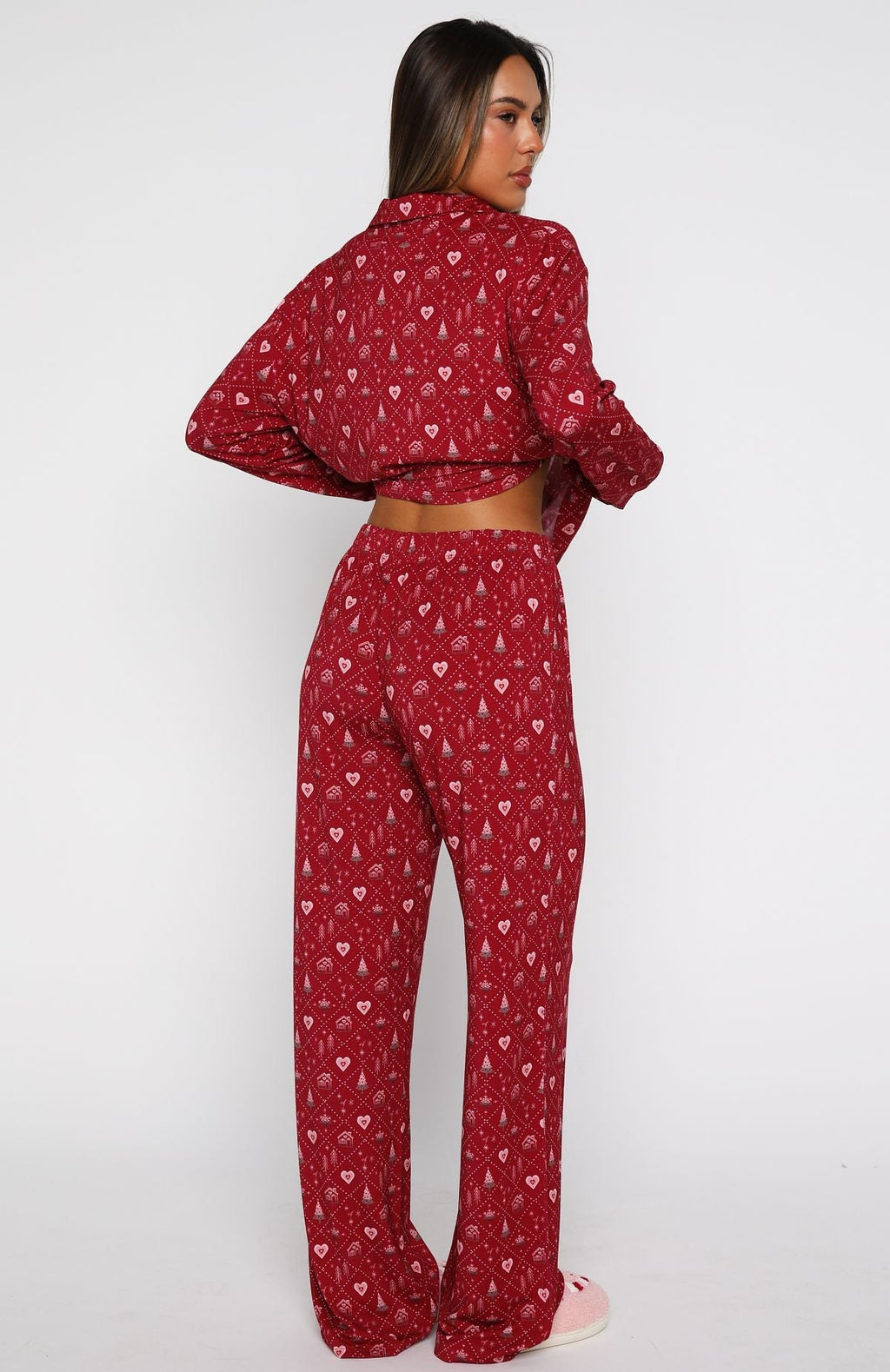 White Fox Pillow Talk Printed Long Sleeve Pyjama Set Cherry Noel