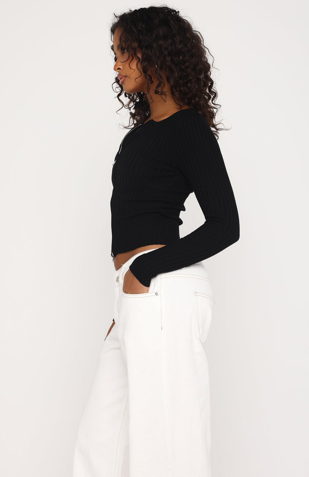 White Fox Fine Wine Long Sleeve Knit Top Black
