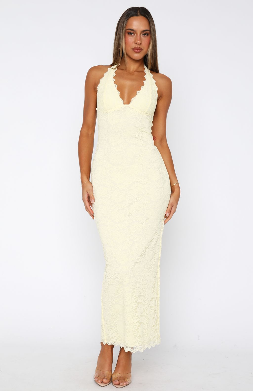 White Fox Destiny Lace Maxi Dress Lemon
