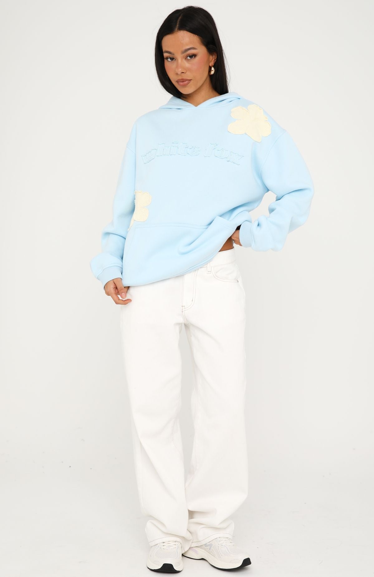 White Fox Sunkissed Bloom Oversized Hoodie Blue