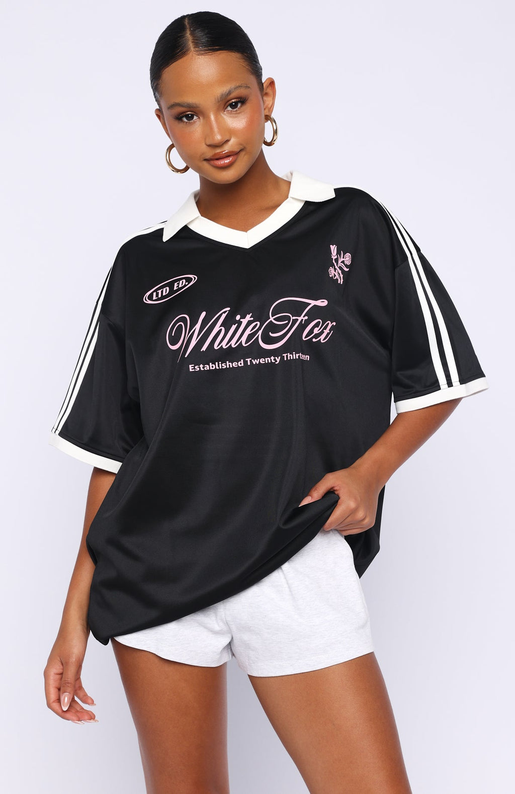 White Fox Stolen Glances Oversized Jersey Black