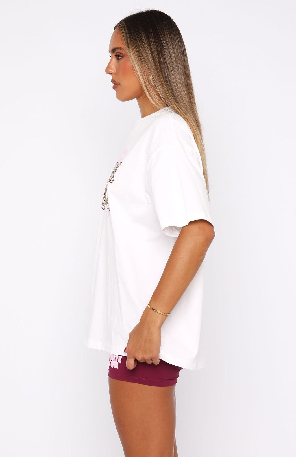 White Fox 11th Street She's So Lucky Oversized Tee Leopard Splice