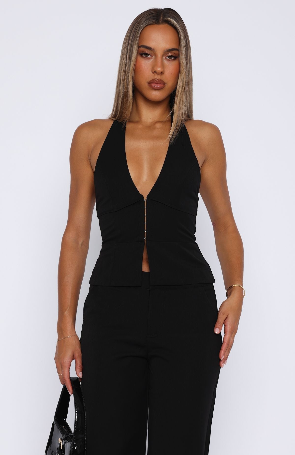 White Fox Only Acting Halter Top Black