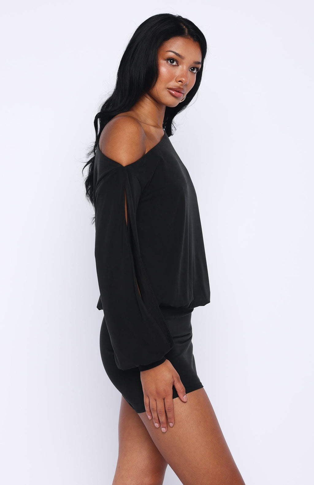 White Fox The Duchess Long Sleeve Mini Dress Black