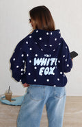 White Fox Offstage Printed Oversized Hoodie Navy Polka Dot