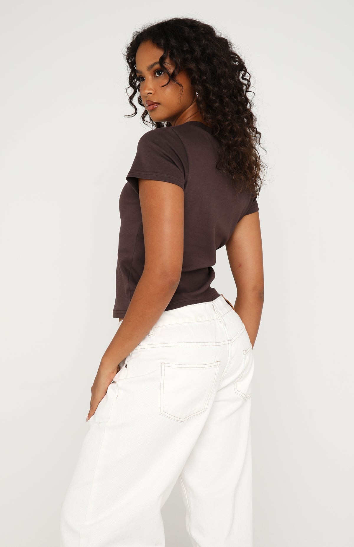 White Fox On The Hunt V Neck Top Chocolate