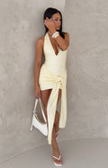 White Fox Leaving Paradise Wrap Mini Dress Lemon