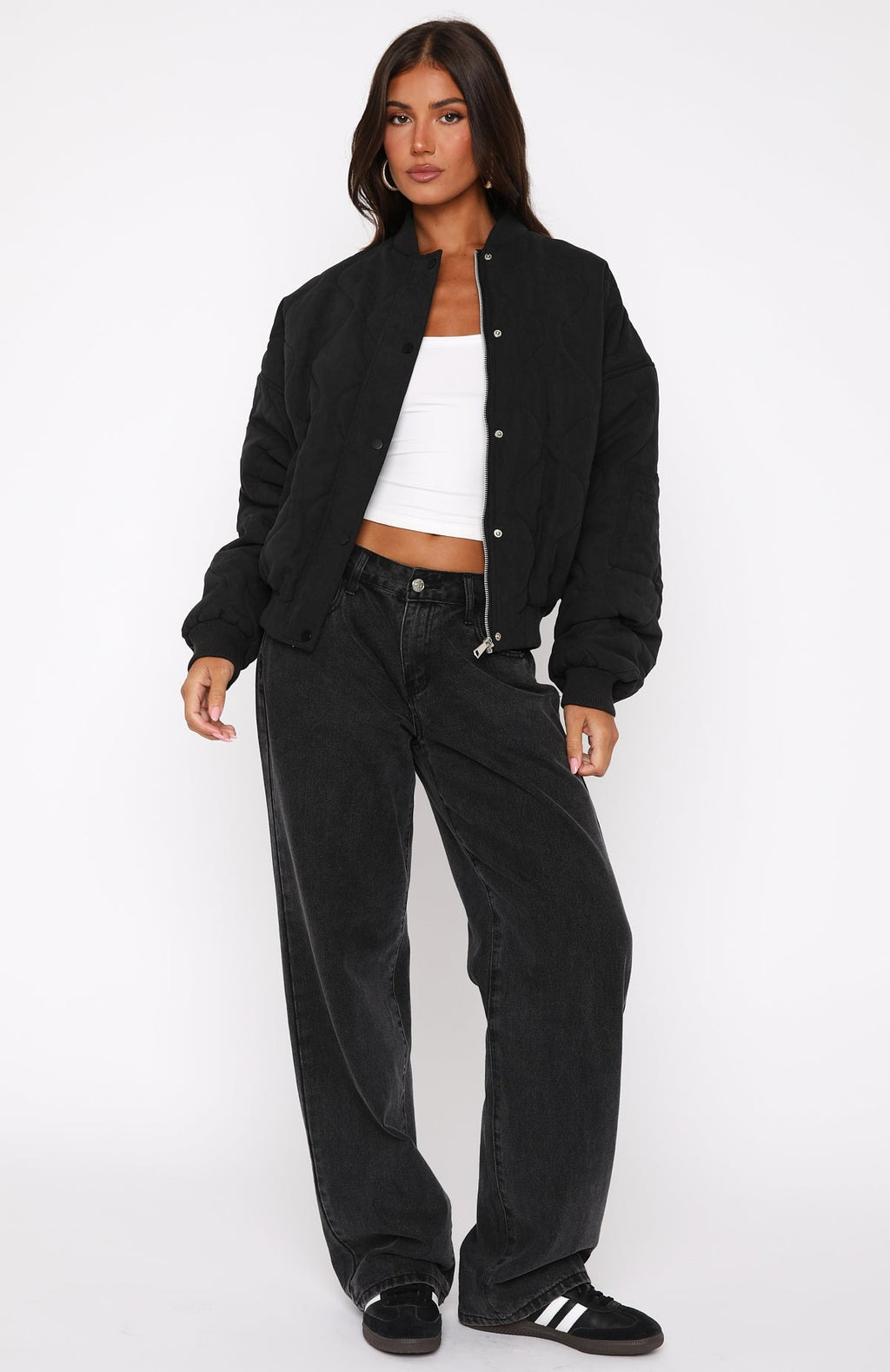 White Fox Soft Love Bomber Jacket Black