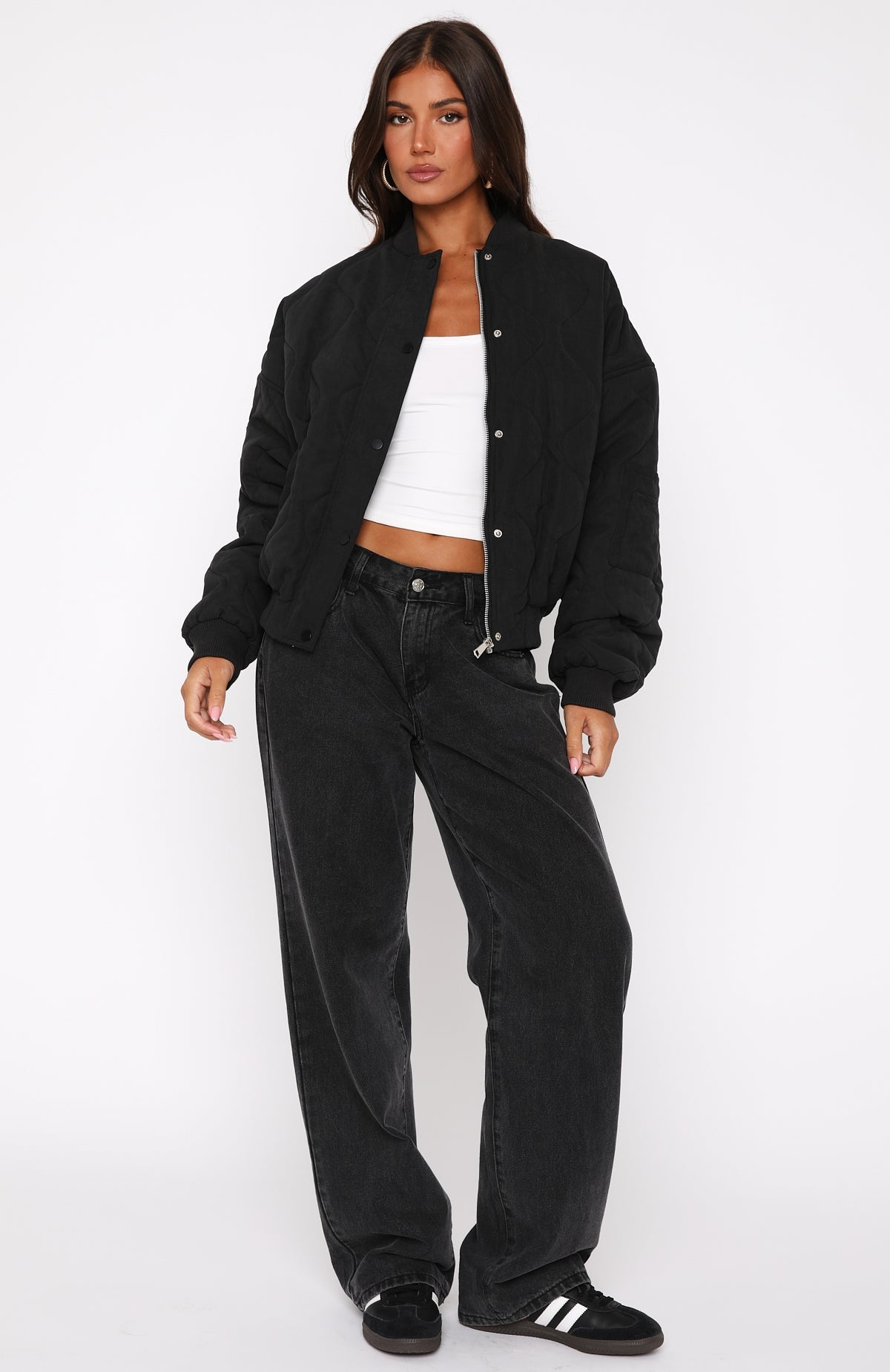 White Fox Soft Love Bomber Jacket Black