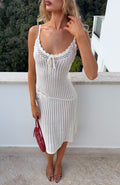 White Fox Paris Picnic Crochet Midi Dress Off White