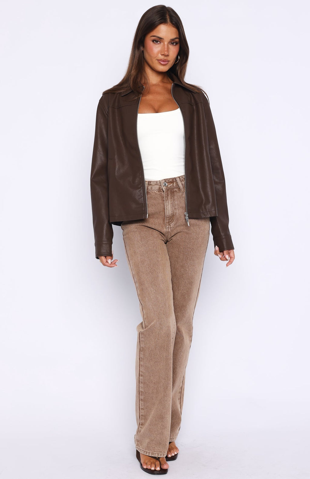 White Fox Never Possible Pu Jacket Chocolate