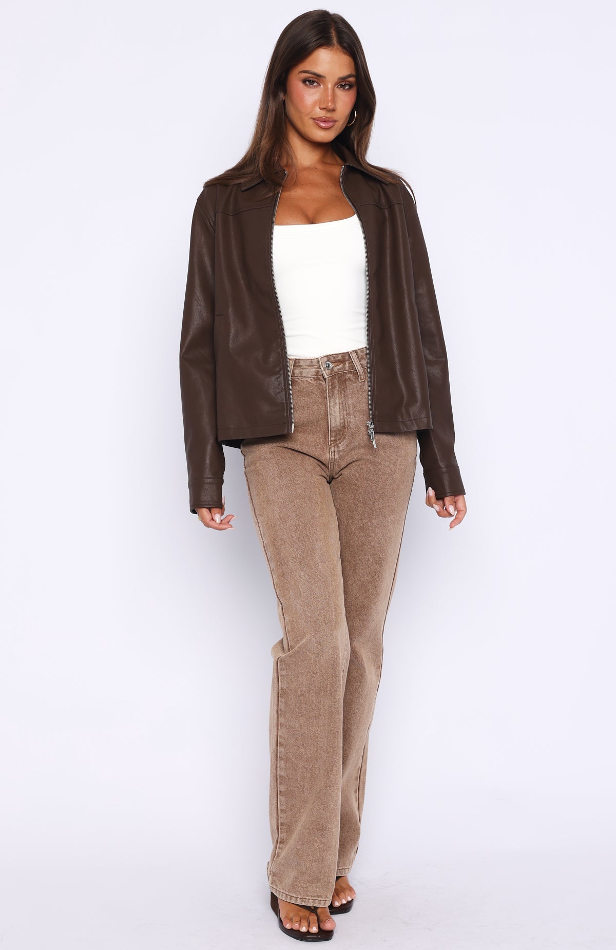 White Fox Never Possible Pu Jacket Chocolate
