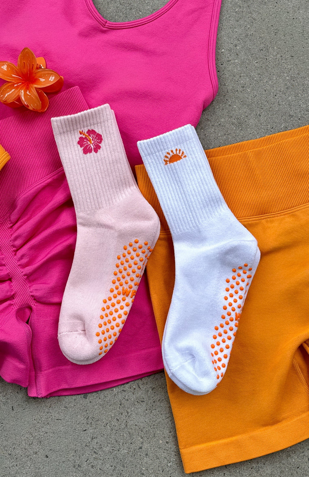 White Fox Bright Side Grip Socks 2 Pack Mango & Pink