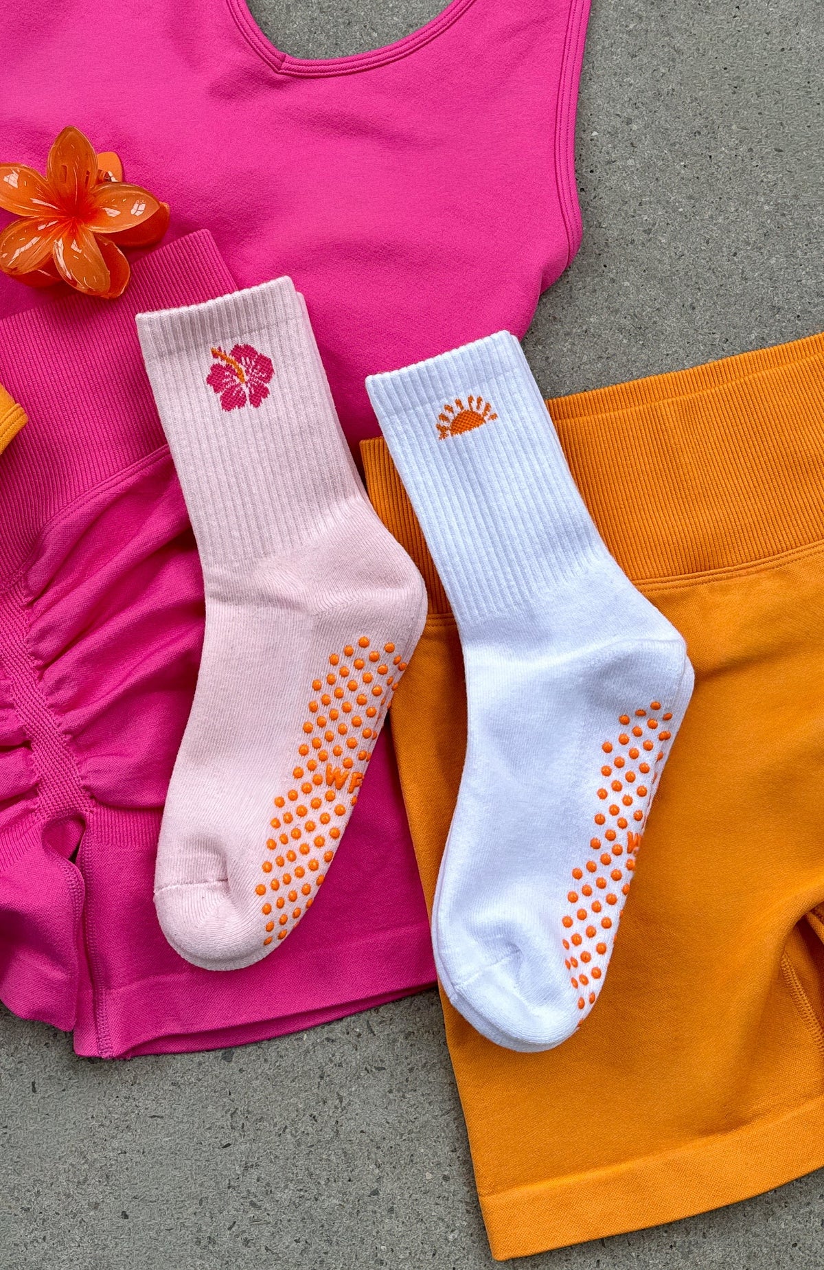 White Fox Bright Side Grip Socks 2 Pack Mango & Pink