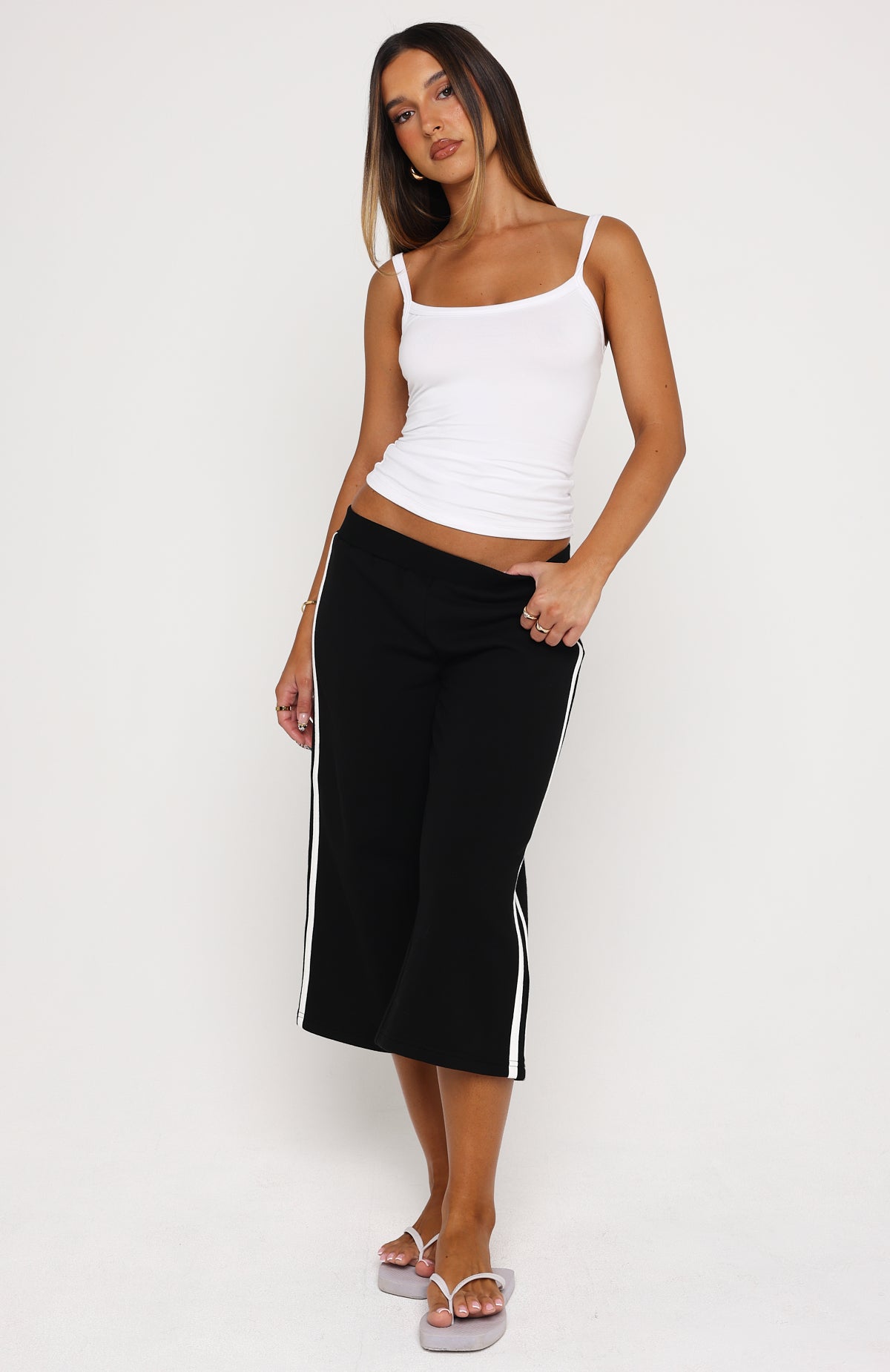 White Fox Stuck In A Daze Capri Track Pants Black