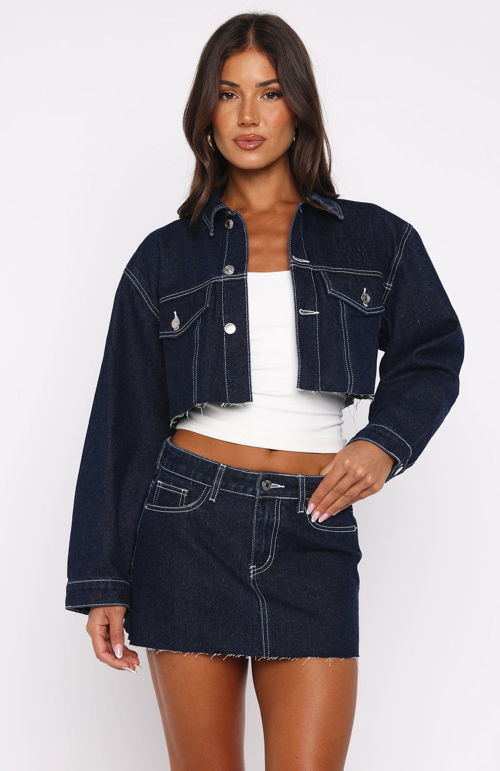 White Fox Something To Prove Denim Mini Skirt Dark Indigo