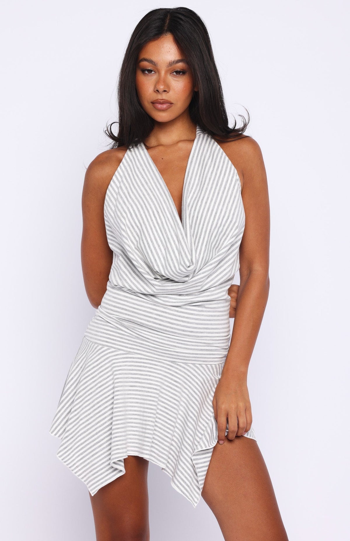 White Fox Urban Drift Mini Dress Grey Stripe