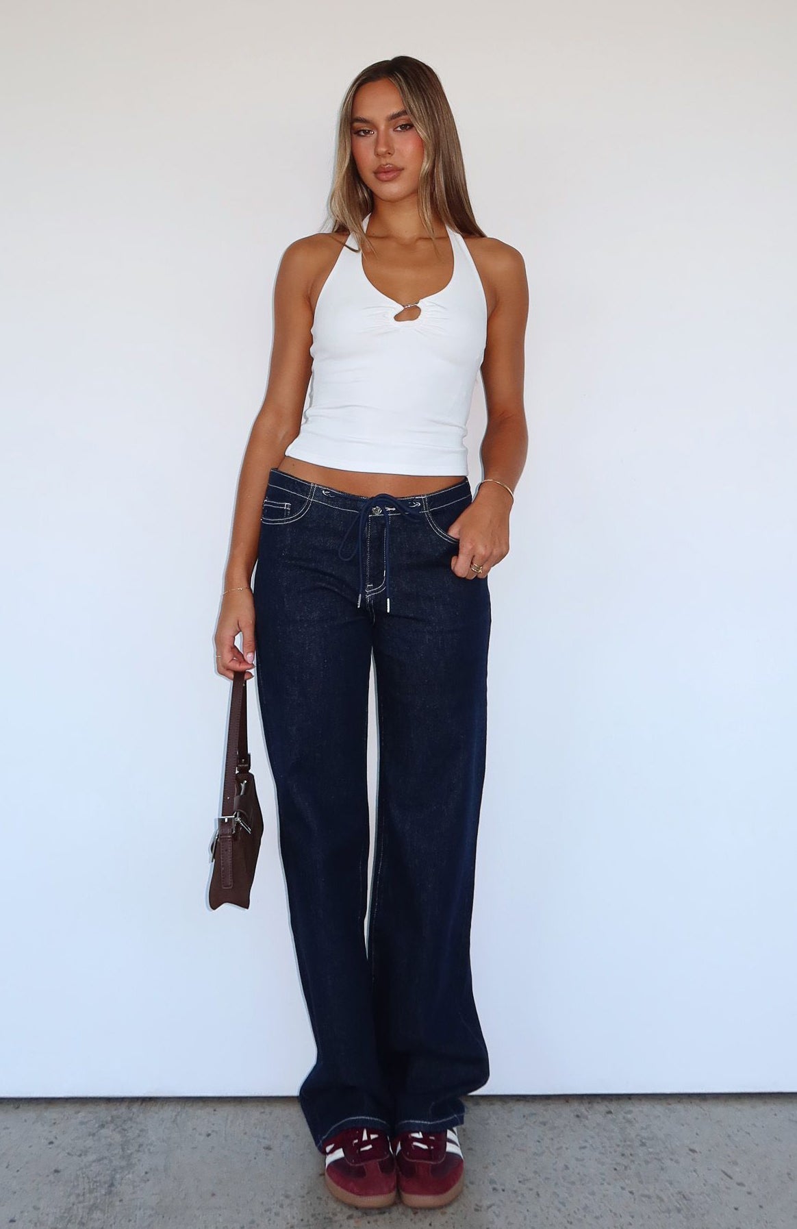 White Fox Skylar Low Rise Straight Leg Jeans Dark Indigo