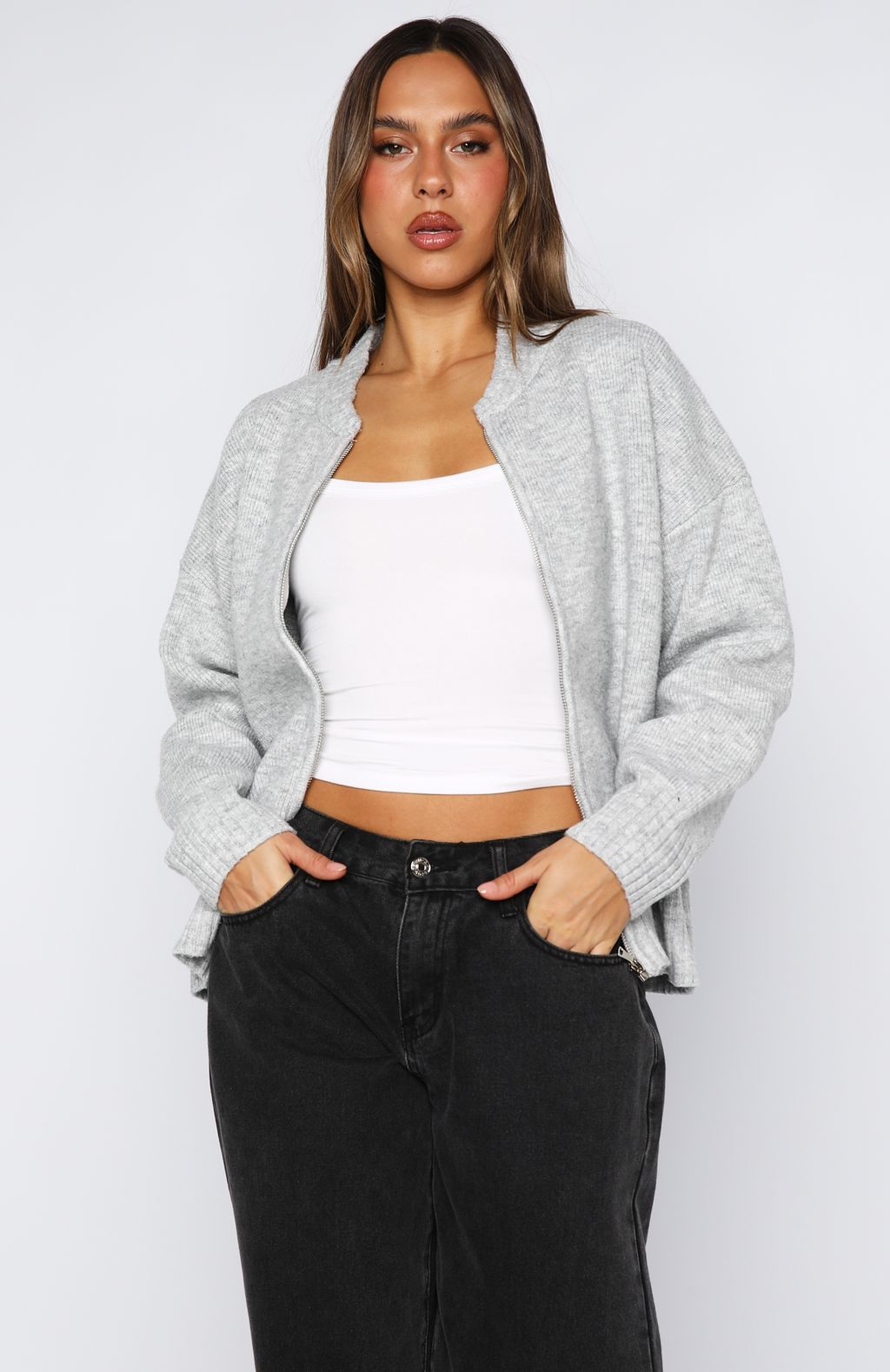 White Fox Unbreakable Bond Knit Jacket Grey Marle