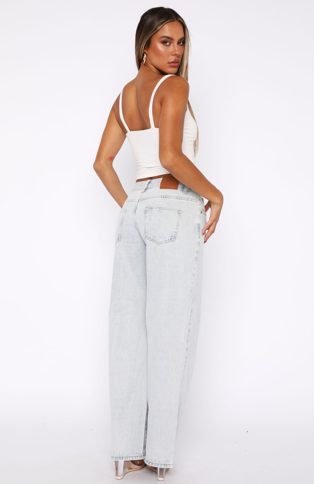 White Fox Bring The Style Low Rise Wide Leg Jeans Glacier Blue Wash