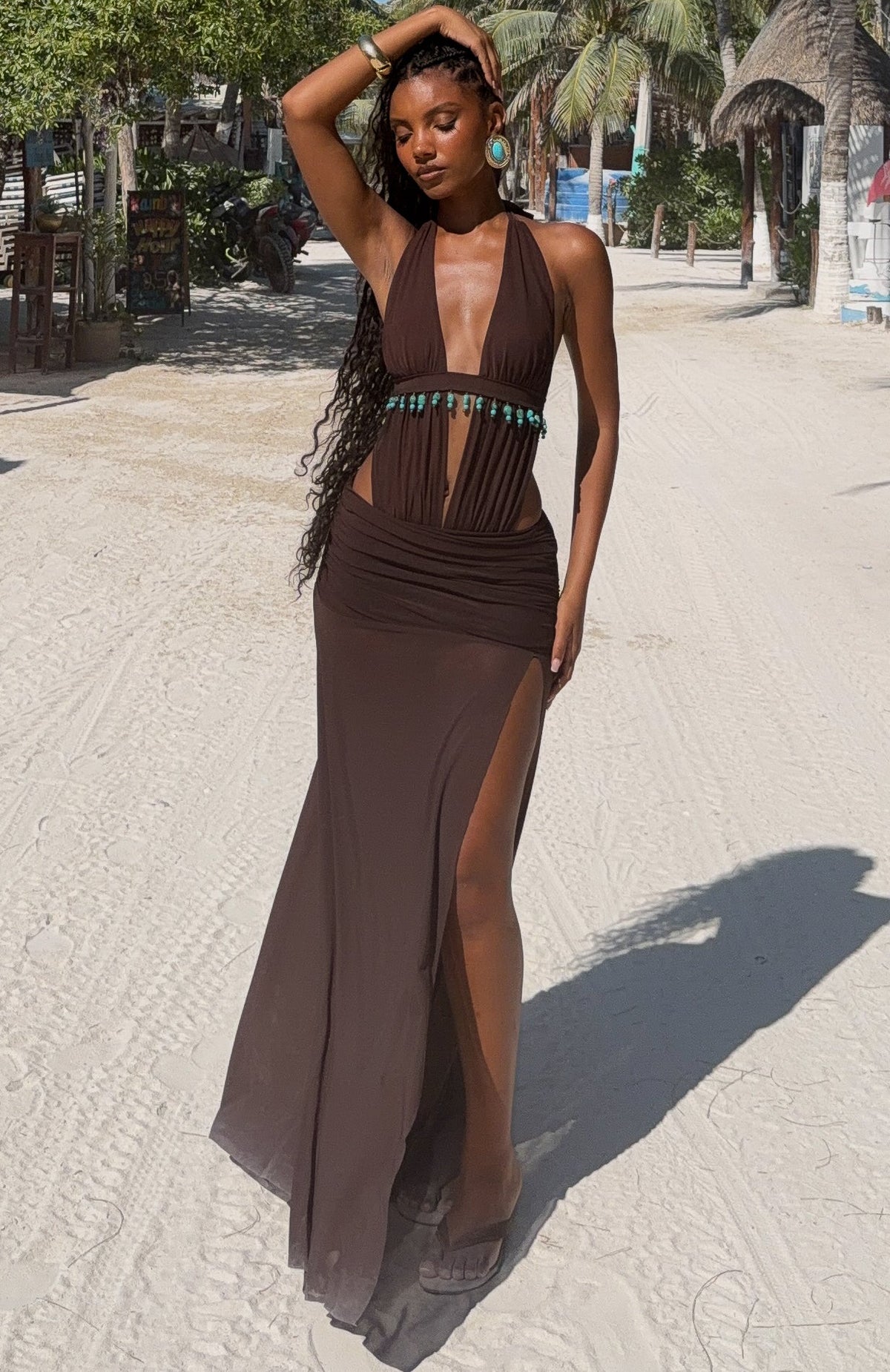 White Fox Jungle Glow Maxi Dress Chocolate