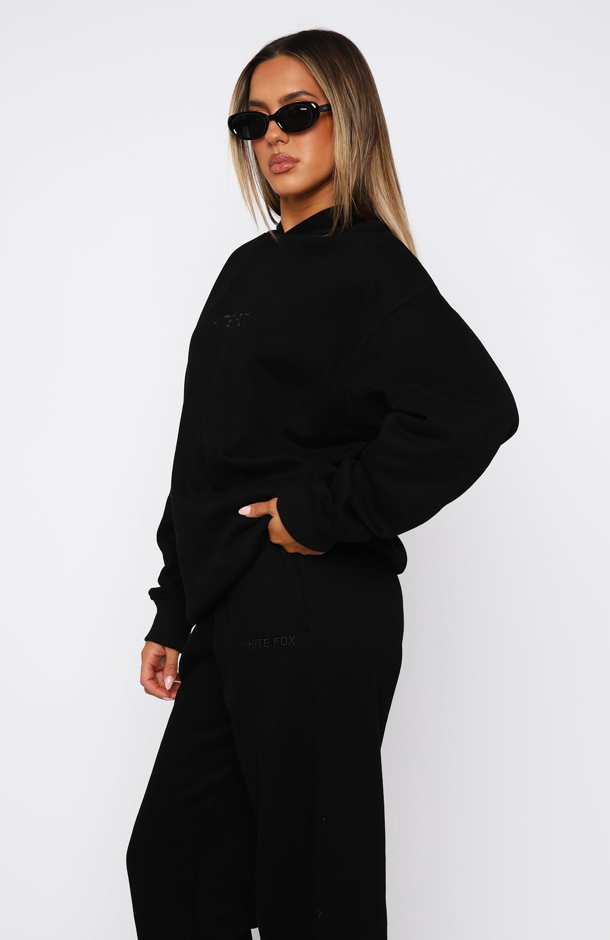 White Fox Stay Lifted Oversized Hoodie Black