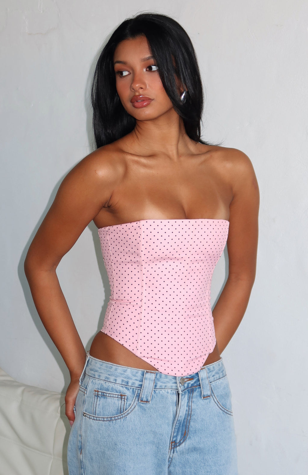 White Fox Let It Go Strapless Bustier Pink Polka Dot