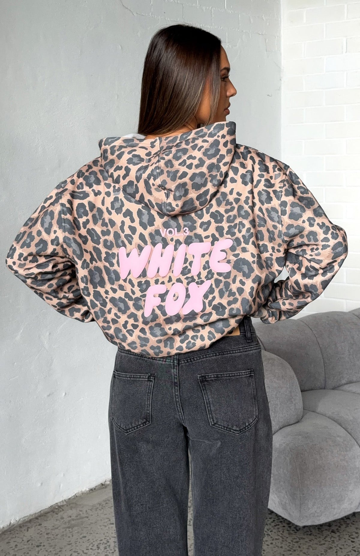 White Fox Offstage Printed Oversized Hoodie Dark Leopard