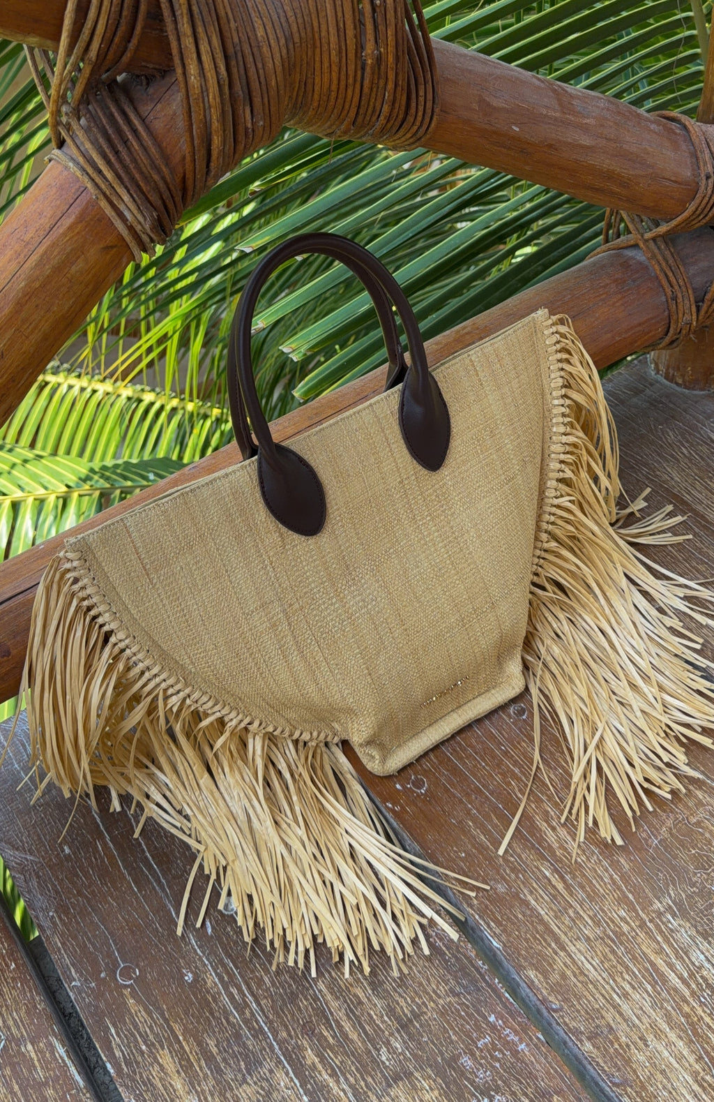 White Fox Aoife Top Handle Straw Bag Chocolate/Natural