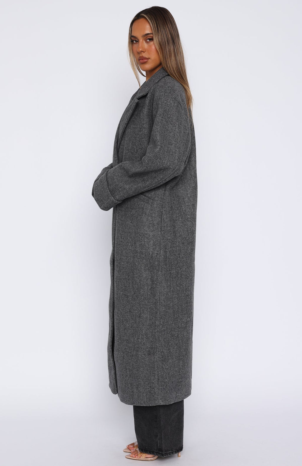 White Fox Winter Holiday Oversized Coat Charcoal