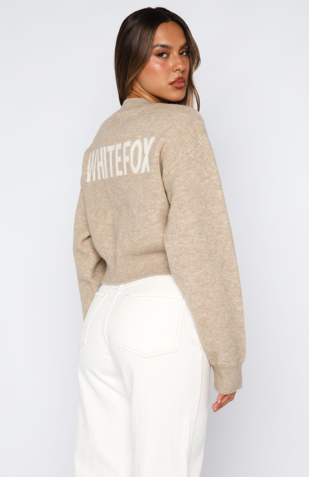White Fox Can't Help Falling Knit Sweater Beige