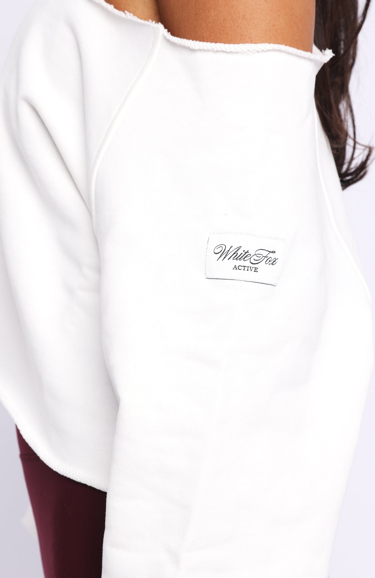 White Fox Keep It Rolling Cropped Off Shoulder Sweater Off White